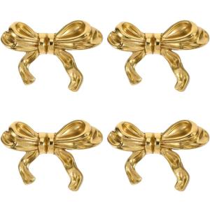 iplusmile 4 Pack Gold Bow Knobs, Solid Brass Dresser Drawer Pulls