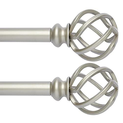 AlinaArt 2 Pack Decorative Window Curtain Rod with Brackets- Hollow Design 3/4'' Inch Pole, 48 to 84 Inch Adjustable Side Curtain Rod, Nickel 
