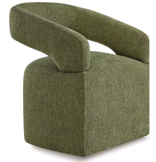 Upholstered Dining Chairs with Casters, Modern Barrel Side Armchair with Rollers for Dining Room, Bedroom, Kitchen, Reading Room, Green, 1pc -Assembly Required