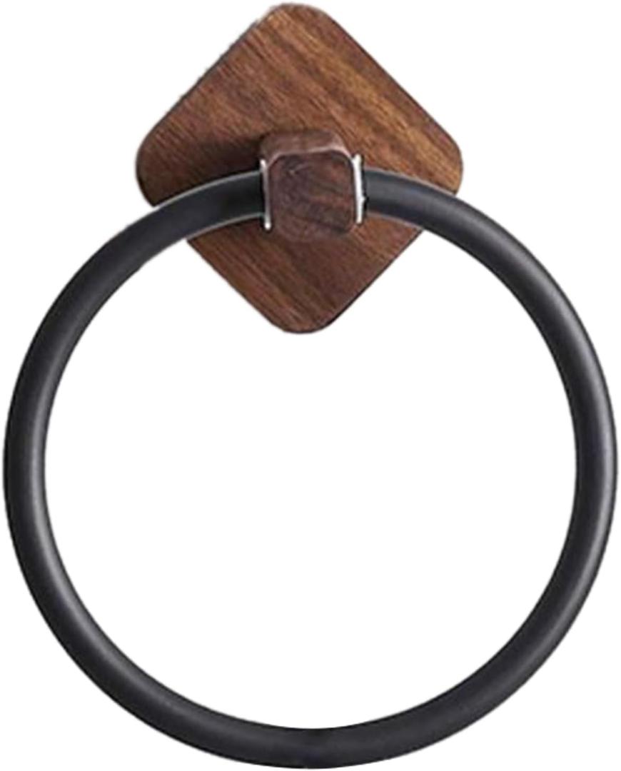 Towel Rack Aluminum Wood Towel Ring Hand Towel Holder for Bathroom Towel Rack Hanger for Kitchen Wall Mount Heavy Duty Storage, Walnut Black