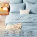 CozyLux Oversized King Comforter Set with Sheets, 7 Pieces 120"x98" Light Blue Seersucker Bed in a Bag, Luxury Soft All-Season Bedding Sets with Down Alternative Comforter, Sheets, Pillowcases & Shams
