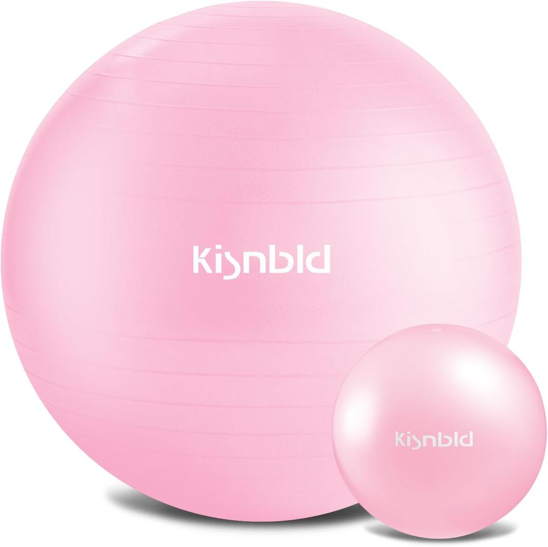 kisnbld Exercise Ball, Extra Thick Yoga Ball for Workout Pregnancy Stability, 4 Sizes Anti-Burst Balance Ball with Foot Pump - Heavy Duty Fitness Ball Chair for Office, Home & Gym (L,(23-26in,58-65cm), Misty Rose)