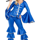 fun shack 70 Disco Costume for Women Blue Flares, Disco Queen Jumpsuit, Retro Dance Outfit for Parties S