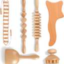 Premium 6-Piece Wooden Massager Tool Set Natural Wood Therapy Tools for Muscle Pain Relief, Maderoterapia kit Lymphatic Drainage, Massage wood therapy tools for Body Sculpting Anti Cellulite sculpting