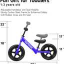12 Inch Toddler Balance Bike for 1-3 Year Olds, No-Pedal Bike with Tool-Free Adjustable Seat, Quick Assembly, Gift for 1-3 Year Old Boys & Girls with Customizable Plate