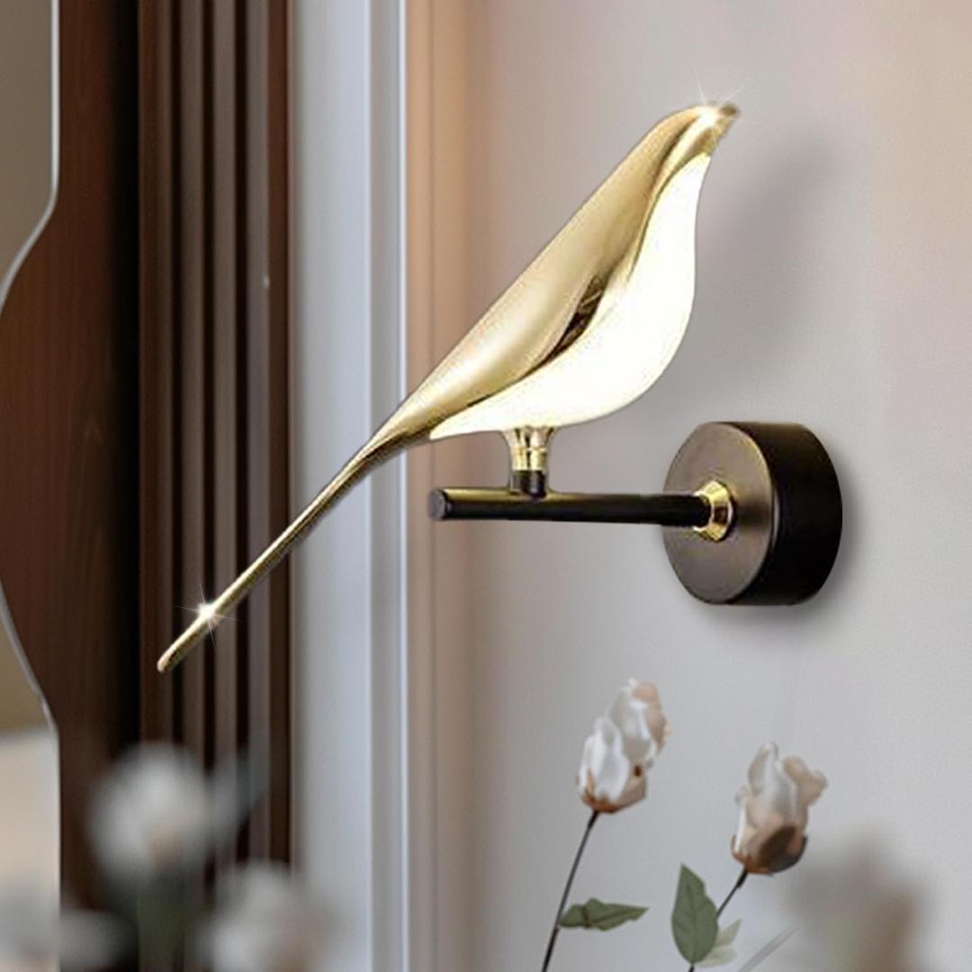 Bird Wall Sconces Modern Art Deco Wall Mount Lamps for Living Room Bedroom Stairway Corridor, Swinging Bird Wall Lamp, Black and Gold Wall Light Fixtures with 3 Color Temperature (1 Light)