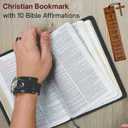 Bible Bookmark with Wooden Cross Keychain, Christian Gifts Set for Baptism, Confirmation or Christmas, Wood Scripture Bookmark with 10 Affirmations, Inspirational Gift for Women, Men