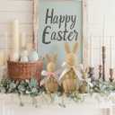 Cinnvoice 3 Pcs Rattan Effect Resin Easter Bunny Figurines Decor Wicker Easter Bunny Garden Statue with Bow for Spring Table Centerpieces Indoor Outdoor Patio Yard Farmhouse Decorations Home Decor