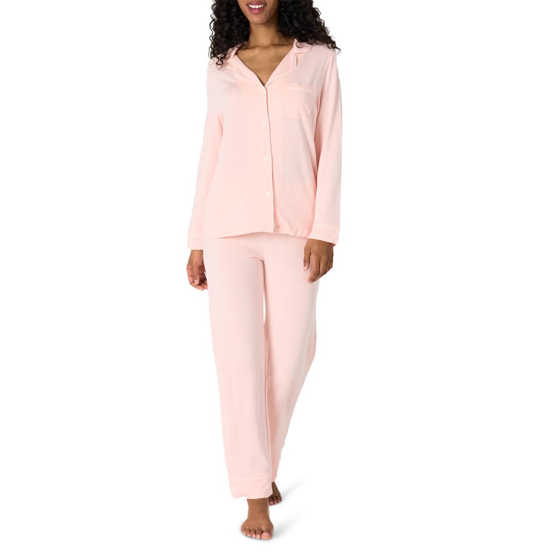 Amazon Essentials x Sofia Grainge Women's Stretch Modal Long-Sleeve Button-Front Top and Full-Length Bottom Pajama Set, Light Pink, Large