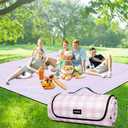 Picnic Blankets Outdoor Blanket Waterproof, 80''x80'' Extra Large Beach Blanket Sandproof Foldable Machine Washable, Vintage Gingham Picnic Mat Grass Lawn Park Family Camping Party Music Festival (Pink White)