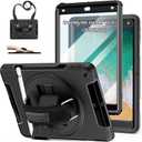 Case for iPad 6th/5th Generation 9.7 INCH: TPU Cover for iPad 9.7 (2018/2017) & iPad Air 2 9.7" with Screen Protector- Stand- Handle- Shoulder Strap-Pencil Holder- Black