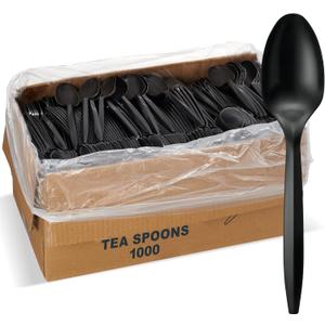 1,000 Plastic Disposable Tea spoons Bulk Black Medium Weight Disposable Silverware Plastic Cutlery Tea Spoons