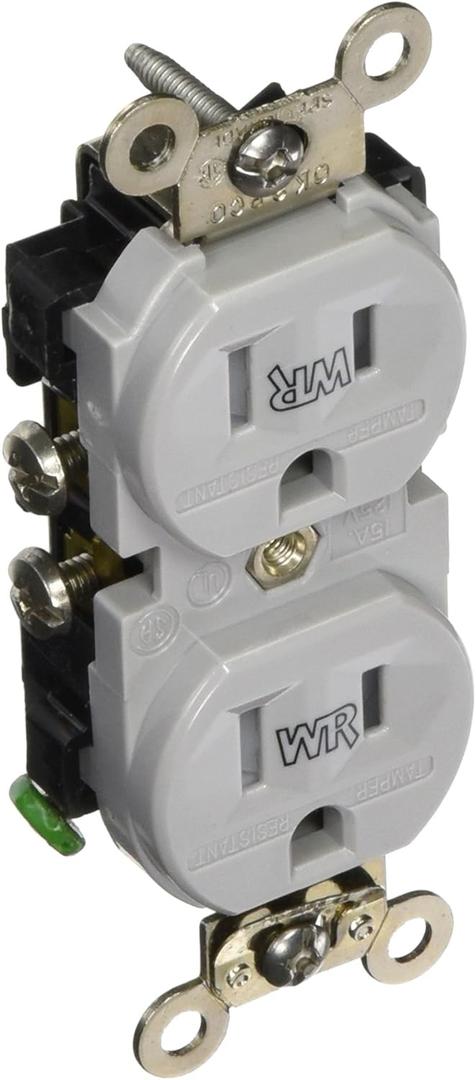 Leviton 15-Amp 125-Volt NEMA 5-15R, 2P, 3W, Duplex Receptacle, TWR15-GY, Gray