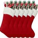 6Pack Red Christmas Stockings Traditional 20 Inch Large Vintage Christmas Stocking Polyester Plush Luxury Xmas Stocking for Family Holiday Party Decor and Xmas Tree Fireplace Mantle Pet