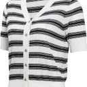 Womens Silk Button Down Shirt V-Neck Short Sleeve Lightweight Knit Cardigan Tops (White, M)