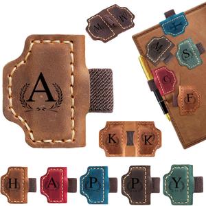 5 x Custom Bygone Mark Bookmark with Pen Holder, 26 Letters Name Initial Personalized Magnetic Leather Bookmark, Gifts for Book Lovers, Readers, Travelers, Leather Book Marks (Light Brown, A)