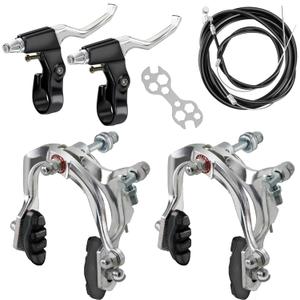 Complete Bike Brakes Set, Front and Rear C-Type Brakes Calipers, Include Inner and Outer Brakes Cables and Bike Brake Levers for MTB Road Bicycle-Silver (Sliver)