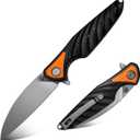 FINTISO Pocket Knife 3.15" Folding Knife Premium 14C28N Blade, Black and Orange G10 Handle Bicolour Design with Liner Lock Pocket Clip for Men Women, Small EDC Knife for Camping, Hunting, Hiking, Survival and Outdoor Activities, Toucans Series