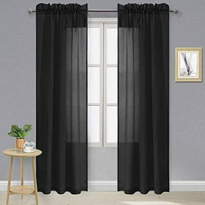 DWCN Black Sheer Curtains Semi Transparent Voile Rod Pocket Curtains for Bedroom and Living Room, 42 x 84 inches Long, Set of 2 Panels