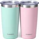 SUNWILL Travel Coffee Mug with Lid, 20 oz Tumbler Set of 2, Insulated Stainless Steel Cup for Water, Tea, Powder Coated Sakura & Mint