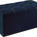 YOUDENOVA 30 Inches Folding Ottoman with Storage, Footrest Seat Support 350lbs, Bench for Living Room Bedroom, Linen Fabric Blue