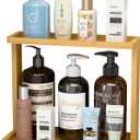 PEKER Bamboo Bathroom Organizer Countertop Small Vanity Storage Shelf for Makeup, Perfume, Skincare Natural Cosmetics Display Rack for Dresser, Sink, Kitchen Natural