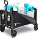 Foldable Wagon Cart 220lbs- 3 in 1 Collapsible Wagon Cart with Wheels, 2 Cup Holders, for Groceries, Camping, Shopping, Garden, Pet Riding
