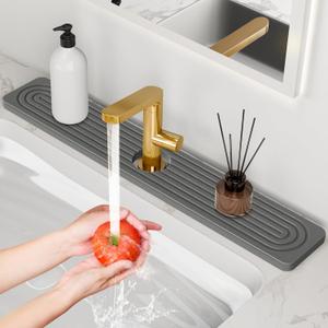 24'' Longer Faucet Mat for Kitchen Sink [Diatomite Stone Super Fast Drying] Stone Faucet Mat for Kitchen Sink Splash Guard Sinks Stones Quick Dry Around Faucets Stones Drying Mats Bathroom (23.7" x 4", Dark Gray)