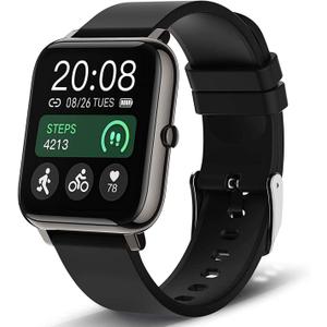 Popglory Smart Watch, 1.69'' Fitness Watch Women Men with Heart Rate, Blood Pressure, Blood Oxygen & Sleep Monitor, 110 Sports Modes Fitness Tracker, Waterproof Pedometer Compatible Android iPhone Black
