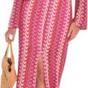 YouSexy Women's Sexy Swimsuit Crochet Maxi Dress Long Sleeve Long Beach Cover Up Dress (XL)