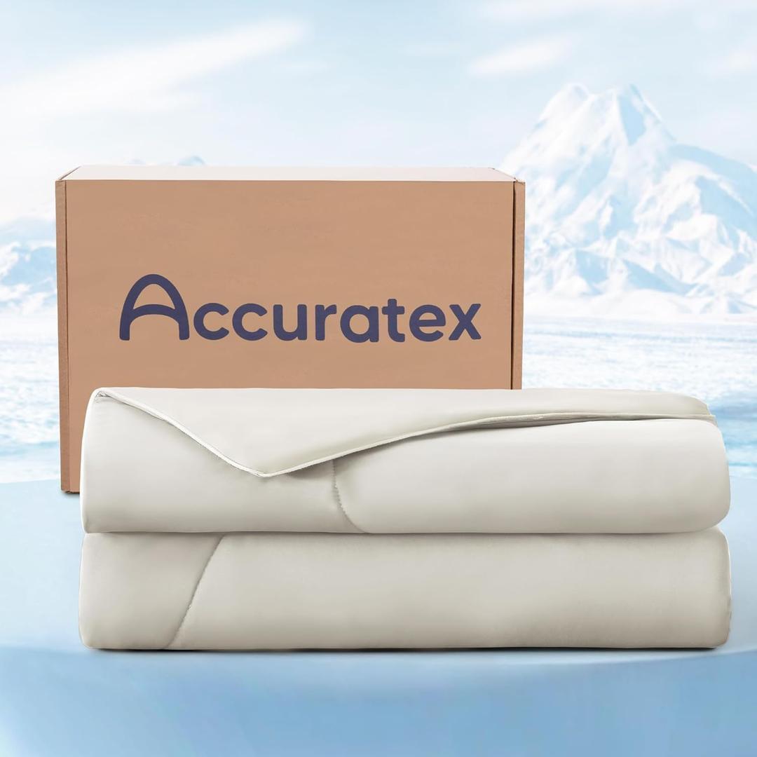 ACCURATEX Cooling Comforter King/Cal King Size, Q-max>0.45 Arc-Chill Cooling Blanket for Hot Sleepers, Lightweight Cool Blankets for Night Sweats, Silky Breathable Summer Cool Comforter,Ivory(104x90)