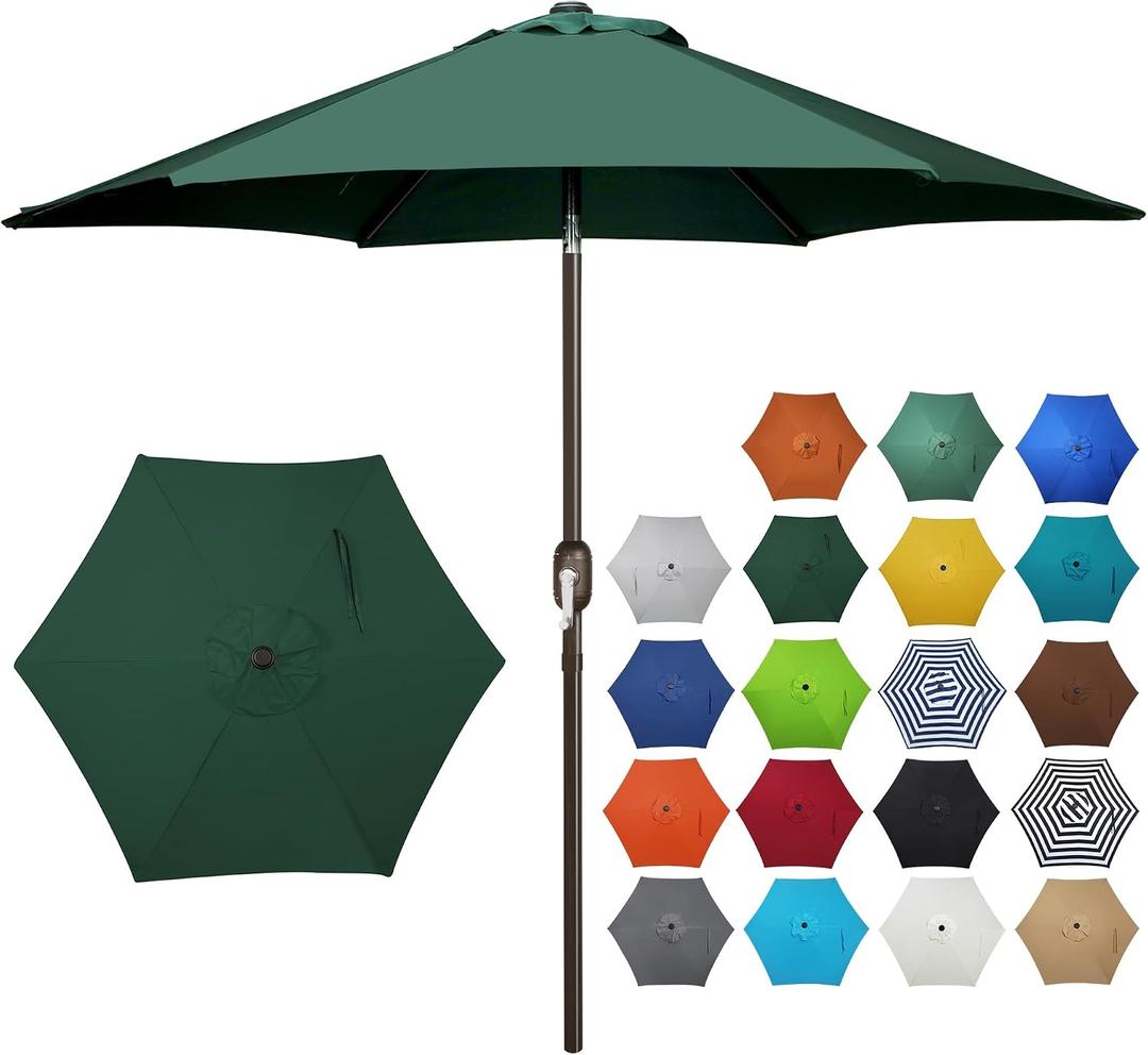 Blissun 7.5 ft Patio Umbrella, Yard Umbrella, Outdoor Market Umbrella with Push Button Tilt Crank, Dark Green, 7.5 ft diameter, 5-6 ft pole length
