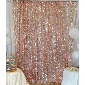 Big Sequin Backdrop Curtains,9x8FT Shimmer Sequin Fabric Photography,Rose Gold Photo Backdrop 1 Panel Shimmer Wall Backdrop for Wedding Party Decoration(Rose Gold)