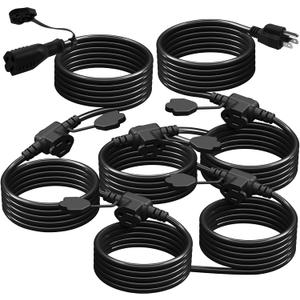 50Ft Outdoor Extension Cord - Evenly Spaced 6 Outlets Plugs with Safety Cover, 16/3 SJTW Weatherproof Multi Outlet Extension Cord for Landscape, Halloween, Holiday Decor, ETL Listed (Black)