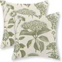 Sage Green Pillow Covers 18x18 Set of 2 Boho Floral Hydrangea Herbs Botanical Throw Pillow Cover Outdoor Decoration Pillow Cases Vintage Flower Linen Cushion Case Decorative for Couch Sofa