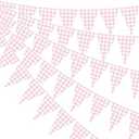 Pasimy 98.42 ft 120 Pieces Pink Gingham Pennant Banner - Pink Plaid Garland Decor Gingham String Triangle Party Bunting Flags for Birthday Baby Shower Party Decorations Supplies