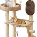 Cat Tree, Modern Cat Tree Tower with Space Capsule, Hand-Woven Basket Nest, Sisal Posts & Scratching Board, 50 Inch Heavy-Duty Multi-Level Indoor Wood Tower