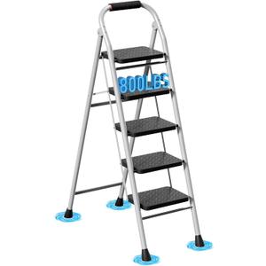 5 Step Ladder, Foldable Step Stool with Wide Anti-Slip Pedal & Thick Rubber Feet, Cushioned Handle, Safe-Lock Design, Folding Portable Ladder for Multi-Purpose, 800lb, Grey