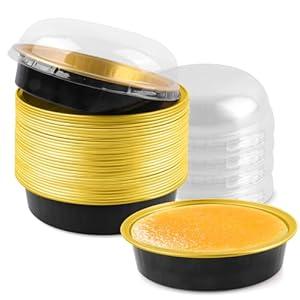 25 Pack Disposable 4 Inch Mini Pie Tins with Lids 8 Oz Golden Aluminum Pie Pan Tins for Baking Tarts, Cakes, and Quiche Ideal for Parties and Weddings-Black