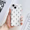 For iPhone 15 Case Cute Pattern Simple Phone Cases Wear IMD Slim Protection Crove for Women Girls-White Cross