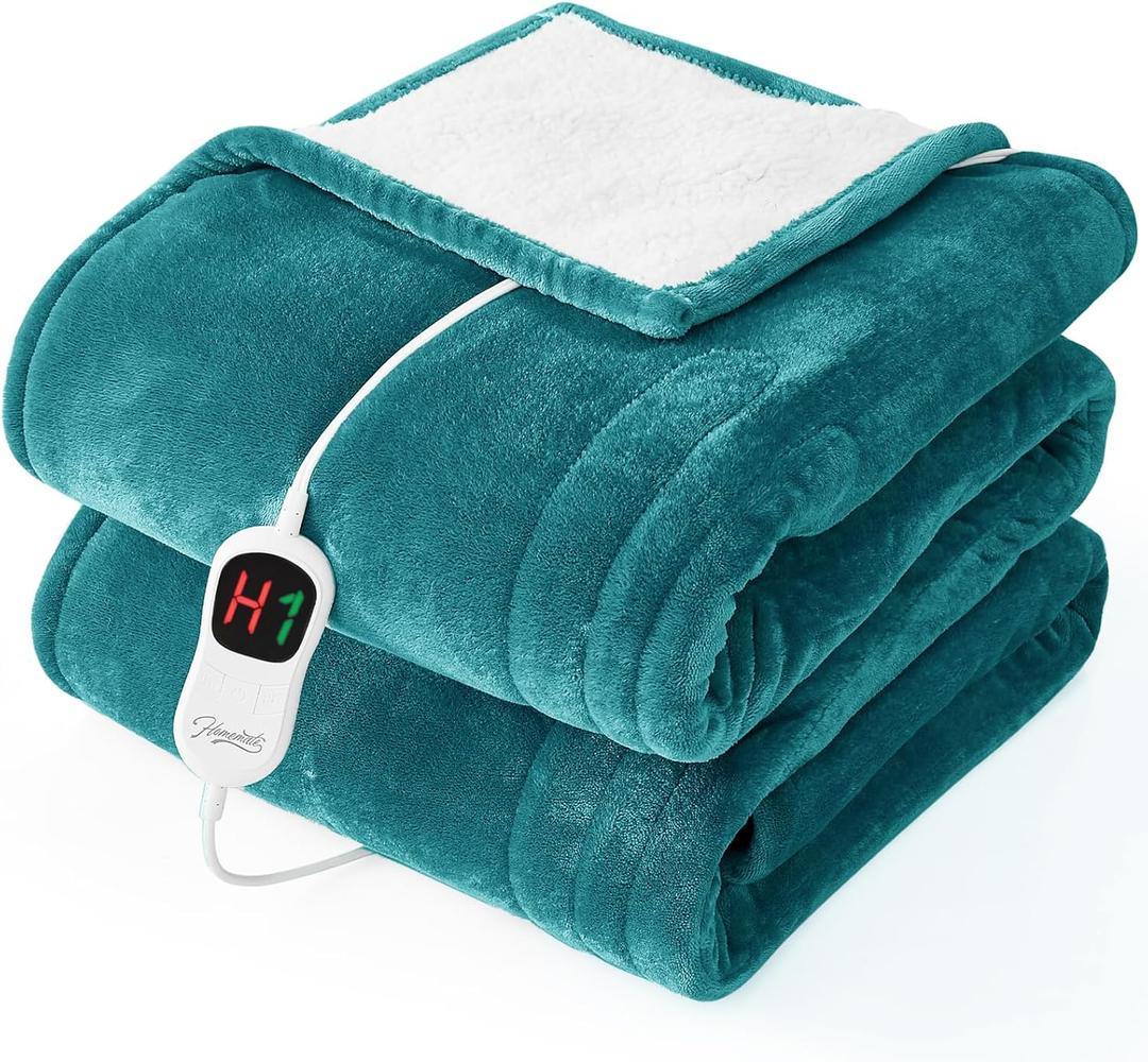 Homemate Electric Heated Blanket Twin - 62"x84" Heating Bed Blankets Throw with 10 Heating Levels 8 Hours Auto Off Fast Heating Over-Heated Protection Ultra Soft Warm Flannel ETL Certified (14-teal Blue)