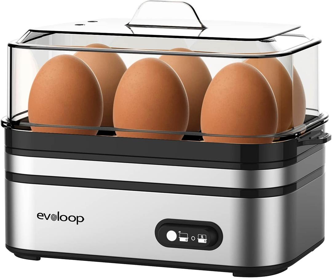 Evoloop Rapid Egg Cooker Electric 6 Eggs Capacity, Soft, Medium, Hard Boiled, Poacher, Omelet Maker Egg Poacher With Auto Shut-Off, BPA Free (Silver)