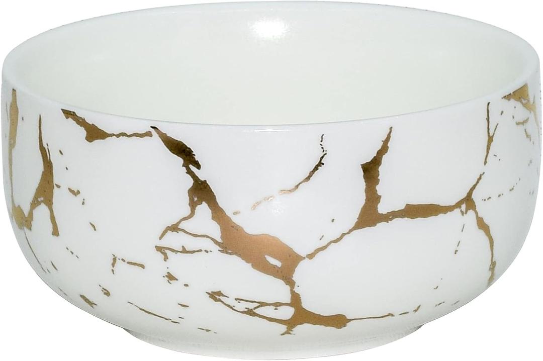 LUCCK Ceramic Cereal Bowl Marble Soup Bowl 17 OZ Ceramic Rice Bowl Luxury Gold Inlay Dessert Bowl Microwave and Dishwasher Safe for Oatmeal Snack (White)
