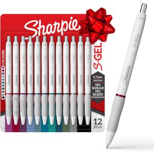 Sharpie S-Gel Pens, Fashion Barrel Gel Pens, Pearl White Body, Medium (0.7mm) Point, Bold Ink Colors, 12 Count