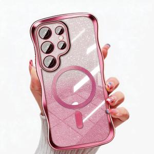 Misscase for Samsung Galaxy S26 Ultra with Magnetic Case 6.9", Compatible with MagSafe, Built-in Camera Lens Protector Full Protection,Soft TPU Cute Wavy Glitter Slim Border Phone Cover Rose Gold
