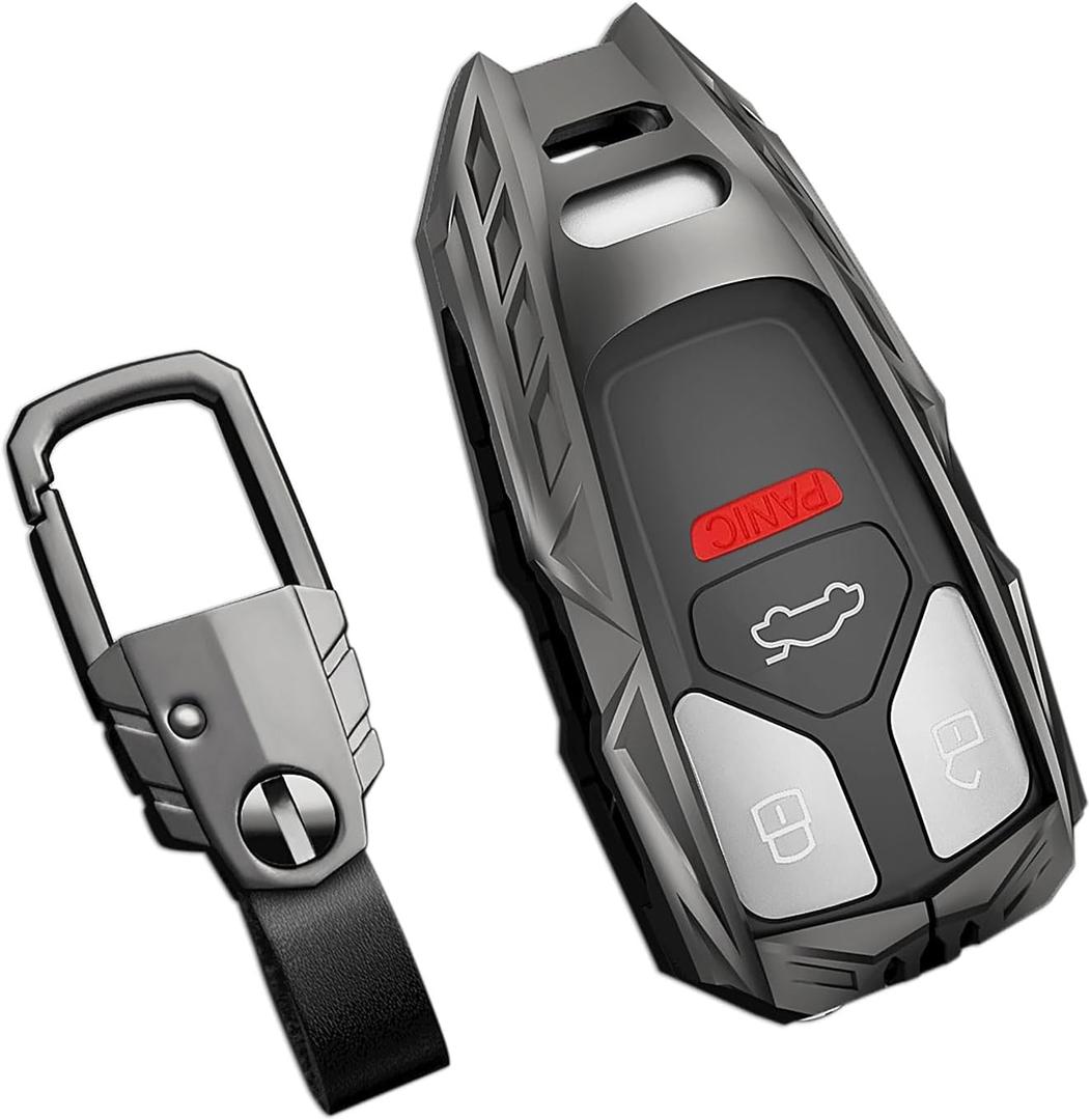 For Audi Key Fob Cover with Keychain,Stylish and Durable Zinc Alloy Protection Key Case Compatible with A4 A5 Q7 Q5 TT TTS A3 A6 SQ5 R8 S5 RS4 RS5 Smart keyless Key shell Accessories 