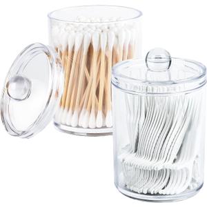Clear Bathroom Organizer with Lid - 2-Pack Cotton Ball and Cotton Swab Storage Tins for Vanity Storage