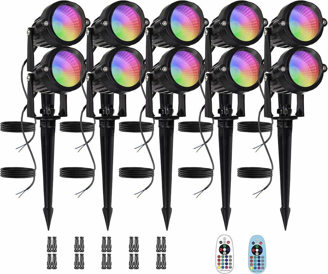 Low Voltage RGBW LED Landscape Lights Spot Lights Outdoor for Yard Garden Decor Spotlight, 12V-24V Low Voltage Landscape Lighting with 16 Color Changing and Remote IP68 Waterproof (10 Pack)
