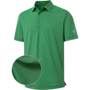 M MAELREG Golf Shirts for Men Dry fit Sports Jacquard Lightweight Performance Texture Short Sleeve Collared Polo Shirts (Green, M)