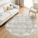 WITSHOCK 6ft Round Area Rugs for Living Room: Non-Slip Washable Vintage Soft Large Circle Rug - Soft Low Pile Carpet for Bedroom Under Dining Table Home Office Decor (Light Blue)
